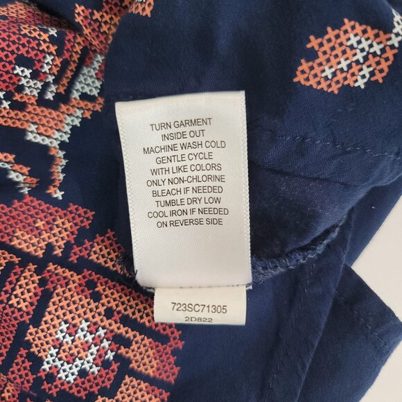 Unity World Wear Sz S Floral Navy Peasant Top Smocked 3/4 Sleeves Boho Blouse - Picture 11 of 11